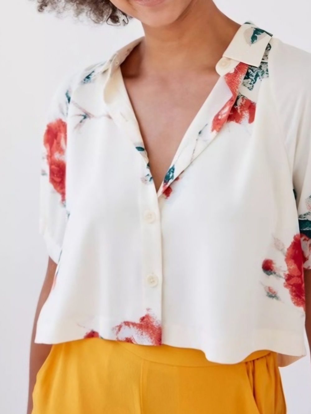 Wilfred Aritzia Henrietta Floral Sz Small Crepe Cropped Button Down Blouse